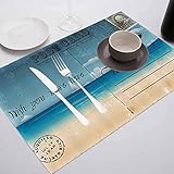 FloraGrantnan Dekor Hitzebeständig Tischsets Platzsets Postkarte Dekor Nostalgische Tropische Sommer Hintergrund auf Vintage Karte Stempel Reise Druck San Küche Tischmatten Leicht zu reinigen 4er Set