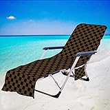 Surwin Sommer Schonbezug Für Gartenliege Strandliegenauflage Frottee Liegenauflage Stuhl Strandtuch Sun Lounger Bezug mit Tasche Sporthandtuch für Garten Schwimmen (75x210cm,Braun)