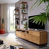 Wohnwand Set aus TV Lowboard, 180cm, mit 2 Hängeregalen in Wildeiche massiv geölt, B/H/T ca. 310/200/40 cm