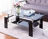 Leisure Zone Couchtisch aus Glas schwarz für Wohnzimmer modern mit unterem Regal