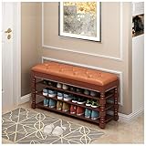 Schuhbank, Retro-Heimschuhschrank, Wickelhocker, Schuhregal mit Sitz aus massivem Holz, Garderobenbank, Flip-Design, Aufbewahrungsregal, Pu-Leder, schnelle Montage, Wohnzimmer, Badezimmer, H