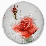 Designart Kissenbezug mit roten Aquarell-Rosen-Skizzen, Blumenmuster, für Wohnzimmer, Sofa, 50,8 cm, rund