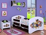 BDW Kinderbett Super Hunde Paw - Babybett mit Matratze und Schublade - Bequem und Langlebig Rausfallschutz Bett - Kinderzimmer - Wenge (Motiv 3) - 160x80