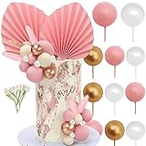 WIDEBG Tortendeko Kugeln Kuchen Deko Hochzeit Torte Deko Geburtstag Cake Topper Boho Palmblätter Kuchendekoration Blumen Kuchendeko Rosa Kugel Kuchen Topper 42 Stück