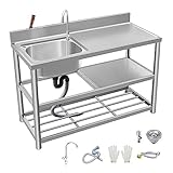 Edelstahl Spültisch Waschbecken Küchenspüle Gewerbliche Spüle mit Wasserhahn, Werkbank Und Lagerregalen, Außenspüle Für Wäscherei, Hinterhof, Garage, Bauernhaus, Einfach Zu Montieren (Size : 80cm)
