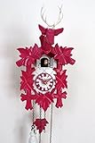 CLOCKVILLA HETTICH-UHREN Design Kuckucksuhr Moderne Quarz Uhr Hirschkopf weiß pink Quarzuhr neu