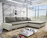Furnix Ecksofa Tommaso mit Schlaffunktion und Bettkasten - Couch Sofa mit Kissen - L-Form Sofa, Stellfüße in Chromoptik - B297 x T210 x H85 cm, Liegefläche 255 x 150 cm - MA120-BE01 (grau/weiß)