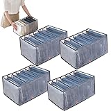 4 Stück Kleiderschrank Ordnungssystem für Jeans Hosen Hemden, Aufbewahrungsboxen Schubladenbox im Kleiderschrank Schubladen Kommode , Kleideraufbewahrung Organizer Box | 20x36x25 cm*7 Staufächer