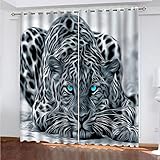 SATUSA Vorhänge Wohnzimmer Blickdicht Gardinen Verdunkelungsvorhang Schlafzimmer Kinderzimmer Thermovorhang Fensterdekoration 3D Cartoon-Tier-Leopard Muster Ösenschal 2Er Set 200X160Cm