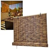 Outdoor Bambusrollo Sichtschutz Jalousie Bambus Rollos Für Balkon 40 80 90 120 140 150 160cm Breit Bambus Raffrollo Blickdicht Fenster-Rollo Holzrollos Für Pergola Deck