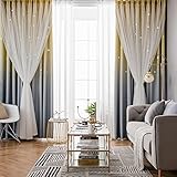 Tospass Vorhang Kinderzimmer Blickdicht Gardinen Mädchen Verdunkelungsvorhang Glänzend Sterne Vorhänge mit Ösen Voile 2er Set Gardienen für Schlafzimmer Wohnzimmer Curtains 132x240 cm Gelb Grau