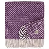 Linen & Cotton Luxus Kuschelige, Schöne und Warme Decke Wolldecke Wohndecke Kuscheldecke Sofia - 100% Reine Neuseeland Wolle, Violett/Lila (130 x 170 cm) Sofadecke/Tagesdecke/Schurwolldecke