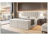 MEBLINI Boxspringbett mit Bettkasten - Gepolstert Doppelbett mit Matratze und Topper - Polsterbett mit Stauraum - Bett mit Kopfteil - Stauraumbett - Erling - 160x200 - H3/Beige Webstoff