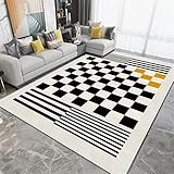 DJHWWD Teppich Für Schlafzimmer Waschbarer Teppich Wohnzimmer Teppich Dekoration Grau Minimalist Isches Gitter Muster Teppich-Restaurant 120X160Cm Bettvorleger Schlafzimmer Grau