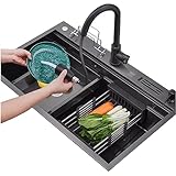 Küchenspülen Studio-Handwaschbecken Für Gewerbe Gemüsewaschbecken Balkon, Geschirr Spülen, Pool Siphon-Vorbereitungsspüle Für Die Küche 4 Mm Dicke Platte (Color : Schwarz, S : 68 * 46 * 22cm)