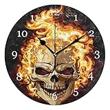 BIGJOKE Einzigartige Wanduhr mit Totenkopf-Motiv, batteriebetrieben, geräuschlos, nicht tickend, runde Uhr für Büro, Schlafzimmer, Wohnzimmer, moderne Klassenzimmer, Zuhause, Hotel, dekorative Kinder