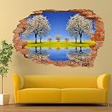 3D lebendige Wandtattoos LAKE FRÜHLING BÄUME BLÜTEN WANDAUFKLEBER 3D KUNST WANDBILDER ZIMMER BÜRO WOHNZIMMER TN7