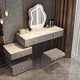 Schminktisch mit beleuchtetem Spiegel, Schminktisch mit Schubladen und verstellbarem Seitenschrank, Schlafzimmer-Badezimmer-Schminktisch mit 3-Farben-Beleuchtungsmodi für Schlafzim