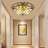 HZH Barocke Kunstglas-Unterputz-LED-Deckenleuchte für Esstisch, Tiy-Stil, antike LED-Deckenleuchte, Hängeleuchte für Wohnzimmer, Schlafzimmer, Flur (LED-3-Farben-Licht, 40 cm). Interessantes Leben