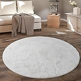 Paco Home Hochflor Teppich Rund Wohnzimmer Kinderzimmer Flauschig Fellteppich Kunstfell Fellimitat Plüsch Bettvorleger Einfarbig, Grösse:Ø 100 cm Rund, Farbe:Weiß