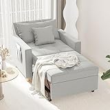 YODOLLA 3-in-1 Sofa Bed Chair, Convertible Sleeper Chair Bed,Adjust Backrest Into a Sofa,Lounger Chair,Single Bed,Modern Sleeper for Adults, Light Grey