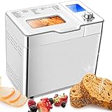 Homdox Brotbackautomat ,Edelstahl,550W, 3 Brotgrößen (500 g / 750 g/900 g) ,3 Backfarben ,13 h Timer，1 Stunde automatische Warmhaltefunktion，Sichtfenster, für Brot