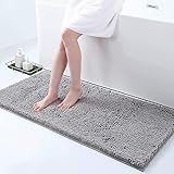Homaxy rutschfeste Badematte Chenille Badezimmerteppich Mikrofaser Badteppich Saugfähige Hochflor Badvorleger - 60 x 120 cm, Hellgrau
