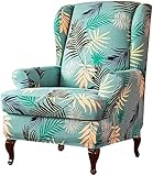 Stretchflügelstuhl Slipcover, Blätter Blumendruck Wingback Stuhl Slipcover Rutsch Rutsch Durable Wingback Stuhl Sofa Slipcover for Flügelstuhl (Color : Green, Size : 2Piece)