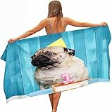 EMENZA Lustiger Hund Strandtuch Groß 100 x 200 cm, 3D Tier Microfaser Strandtuch Badetuch, Schnelltrocknend Strandtücher Herren Frauen Badetücher, Strandlaken, Handtuch, Strandhandtuch, Handtücher