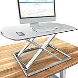 Deskfit 3in1 höhenverstellbarer Schreibtisch-Aufsatz 80cm | Stufenlose Pneumatik Gasfeder, hochwertige Aluminium Sitz-Steh Workstation, stabile Doppel-X Konstruktion, Laptoptisch | DF50 Monitorständer