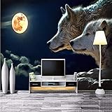 Individuelle Fototapeten 3D Mondtier Wolf Fototapeten Wohnzimmer Tv Sofa Schlafzimmer Arbeitszimmer Dekor Abziehen Und Aufkleben Wandfoto Abnehmbare Wandposter Selbstklebende Wandkuns 250(B)x175(H) cm