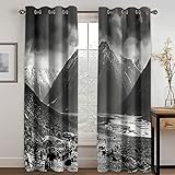 Vorhang Blickdicht Ösen 3D Schwarz-Weiß-Kunst Verschneiter Berg Polyester Mit 3D-Druck, Für Schlafzimmer, Geräuschreduzierung 2 Stück 220x210 Cm Verdunkelungsvorhang, Blickdichte Vorhänge Wohnzimmer