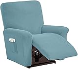 Stretch-Recliner-Abdeckung 4 Stück, Recliner-Stuhlabdeckung Jacquard-Recliner-Beschützer mit Seitentaschen-Recliner Slipcover Möbelschutz mit elastischem Boden (Color : Light Blue, Size : Recliner)