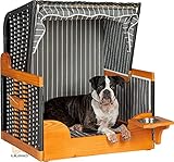 LILIMO - Hunde Strandkorb Bruno S | Geflecht: anthrazit | Bezug: grau-weiß Nadelstreifen | inkl. Wassernapf | Hundebett für kleine Haustiere mit maritimen Flair für den Indoor und Outdoor Bereich