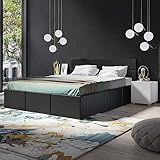 Lomadox Schlafzimmer Set 3-teilig mit Bett 160x200cm, 2 Nachttische in weiß Hochglanz mit Kunstleder in Graphit Modern