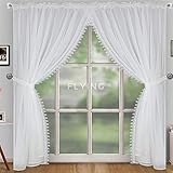 FKL DESIGN Home Deco Balkongardine Schöne Fertiggardine Fenstergardine Gardine aus Voile mit Faltenband Kräuselband Store Kurz Modern Fenster Weiß Gipüre LB-11-A (250 x 400 cm)
