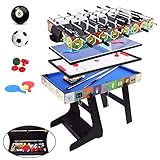 ALPIKA 4 in 1 Muliti-Sport-Spieltisch, zusammenklappbarer Kombi-Tisch, Billard-/Snookertisch, Air-Hockey-Tisch, Tischtennis-Tisch, Fußball-Tisch mit Aufbewahrungsbox, 122 cm