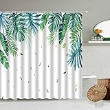 NUEV Tropisches Blatt Duschvorhang Aquarell Pflanze Monstera Palmblatt Vorhang Grün Badezimmer Deko Bildschirm mit Haken S.7 150x200cm