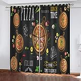 Vorhang Blickdicht Für Modern Schlafzimmer Wohnzimmer, 3D Restaurant-Pizza-Brettzeitung Druck Muster 2Er Set Thermogardine Mit Ösen 220X264cm(HxB) Verdunklungsvorhänge Mit Kälteschutz & Wärmeisoliere