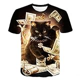 XKYDYF Herren 3D Druck T-Shirt Cooles übergroßes T-Shirt für Männer und Frauen Zwei Katzen Cartoon Cat Print 3D T-Shirt Sommer Kurzarm T-Shirts 100-6XL
