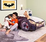 Alcube® Autobett 70x140 cm PKW BAT CAR mit Lattenrost und Matratze MDF beschichtet - mit Motivfolie beklebtes Spielbett Kinderbett 140x70 cm für kleine Fledermausmann - Schwarz