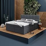 INNOCENT® - P8 | Boxspringbett 180x200 in Grau Stoff N13 | Gel & Visco 7cm Topper | 7-Zonen Taschenfederkern | H4 Härtegrad | HB01| Hotelbett