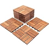 Tubiaz Holzfliesen aus Akazien Holz, 1m² Fliese 12 Latten, 30x30cm Bodenfliesen geeignet als Terrassenfliesen und Balkonfliesen(11 Stück)