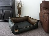 Hundebett Hundesofa Schlafplatz Kunstleder Similpelle Farbe und Größe wählbar von XS bis XXL (80 cm X 60 cm, schwarz braun)