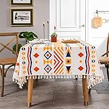 Freyamy Quaste Tischdecke 120x170 cm Bohemian Geometrie Bunt Rechteckige Tischtuch Baumwolle und Leinen Indischer Stil Tischdecke Couchtisch Home Abwaschbar Küchentischabdeckung für Speisetisch