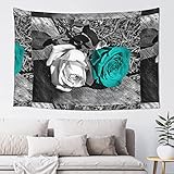 IUBBKI 102 cm x 152 cm, Schwarz, Weiß, Blaugrün, Grau, Rose, Wanddekoration, Wandteppich, geeignet für Polster, Picknicktuch, Sofabezug, Veranda-Behang