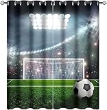 ANEEHA Vorhang Blickdicht Fußball Vorhänge Spielplatz Gardinen Wohnzimmer Schlafzimmer Verdunklungsvorhänge Thermovorhang 3D Druck Schallschutz Vorhang mit Ösen 2er Set B 75 x H 166 cm