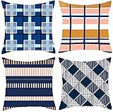 4er Set Kissenbezüge Bunte Geometrische Figuren Leinen Square Outdoor Kissen Dekorative Kissenhülle Zierkissenbezüge für Sofa Schlafzimmer Wohnzimmer Auto Zuhause Dekoration 45x45cm
