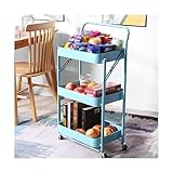 POCHY Utility Carts 3-stufiger Beistelltisch aus Kohlenstoffstahl, Faltbarer Aufbewahrungswagen, atmungsaktiver Netzkorb, Beistelltisch mit Rollen, Rollwagen