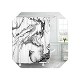 Cool-House Duschvorhang mit Rüschen | Haken für Duschvorhänge Aquarell Marmor Schwarz Weiß Tinte Wasser Schöne Ungewöhnliche abstrakte Grau Dekorative Farbe Badezimmer-1-36 x 72 in (91 x 183 cm)